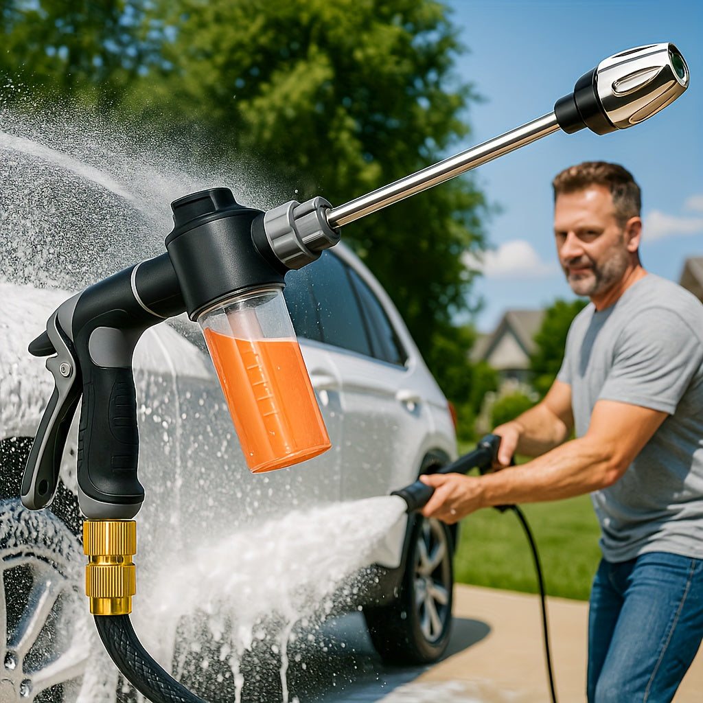 High-Pressure Car Wash Gun with Long Reach Lance Durable Water Hose Nozzle, Adjustable Spray Patterns, Leak-Proof Design for Trucks, SUVs, RVs, Driveways, Decks & Garden Cleaning