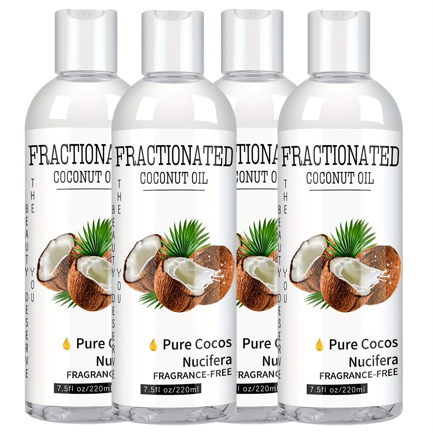 Fractionated Coconut Oil 4-Pack 7.5 fl oz Each – Pure Vegan Carrier Oil for Skin & Hair, Lightweight Moisturizer, Massage Oil, Fragrance-Free, Essential Oil Blending, DIY Skincare Body Oil