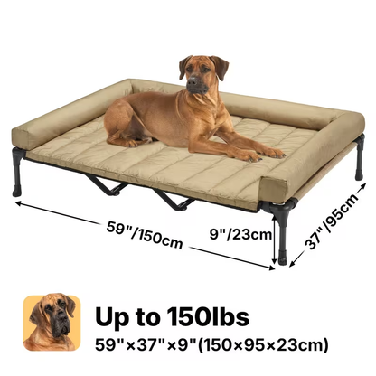 Elevated Dog Bed with Cooling Mesh & Removable Bolster Pillow Top Mat – Raised Dog Cot Bed, No-Slip Feet, Breathable Dog Sofa Bed for Indoor & Outdoor Use