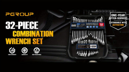 Combo Wrench Set SAE & Metric – CR-V Steel, Mirror Chrome Polished, Open & 12-Point Box Ends, Long & Short Reach, 14pc Metric (6-19mm) / 14pc SAE (1/4"-15/16") / 32pc Full Set