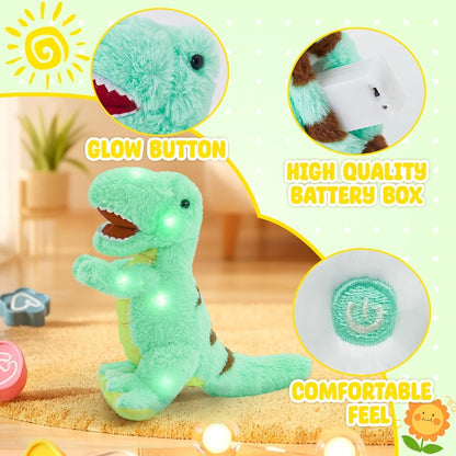Dinosaur Stuffed Animal Light Up Musical T-Rex Plush Toy for Kids – Glowing Tyrannosaurus Rex with Sound Effects, Soft Cuddly Dino Plush, Birthday Easter Christmas Gift for Boys Girls Ages 3+