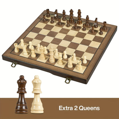 Magnetic Wooden Chess Set 15 Inch – Folding Portable Chessboard with Handmade Pieces, Tournament & Travel Chess Game for Adults Kids Beginners, Birthday Christmas Gift
