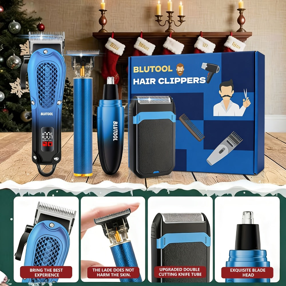 Multi-Piece Hair Clipper Kit for Men – USB Rechargeable Cordless Electric Trimmer Set, 2-Piece & 4-Piece Home Travel Barber Tool, Black Blue Gold Grooming Gift