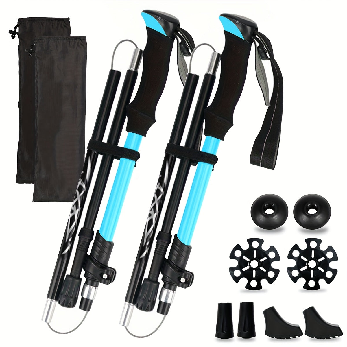 Aluminum Trekking Poles Set of 2 – Lightweight Quick-Lock Foldable Hiking Sticks with Ergonomic Non-Slip Grips, Rubber Tips & Carrying Case for Men & Women, Camping & Travel