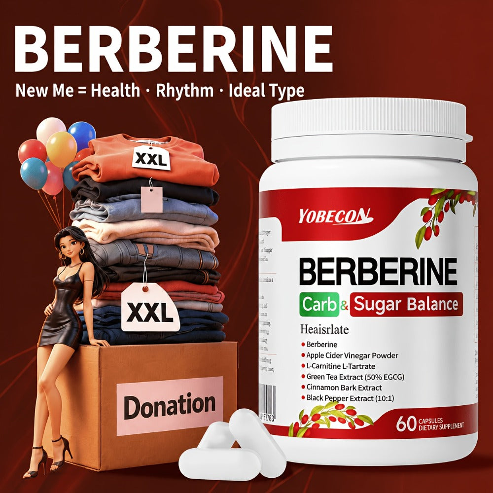 Berberine Supplement Capsules with Apple Cider Vinegar, Cinnamon & Green Tea Extract – Supports Blood Sugar Balance, Healthy Body Shape & Digestion – 60 Capsules, 1 or 2 Bottles, All Ages