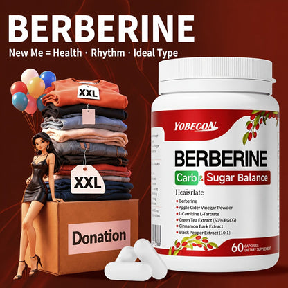 Berberine Supplement Capsules with Apple Cider Vinegar, Cinnamon & Green Tea Extract – Supports Blood Sugar Balance, Healthy Body Shape & Digestion – 60 Capsules, 1 or 2 Bottles, All Ages