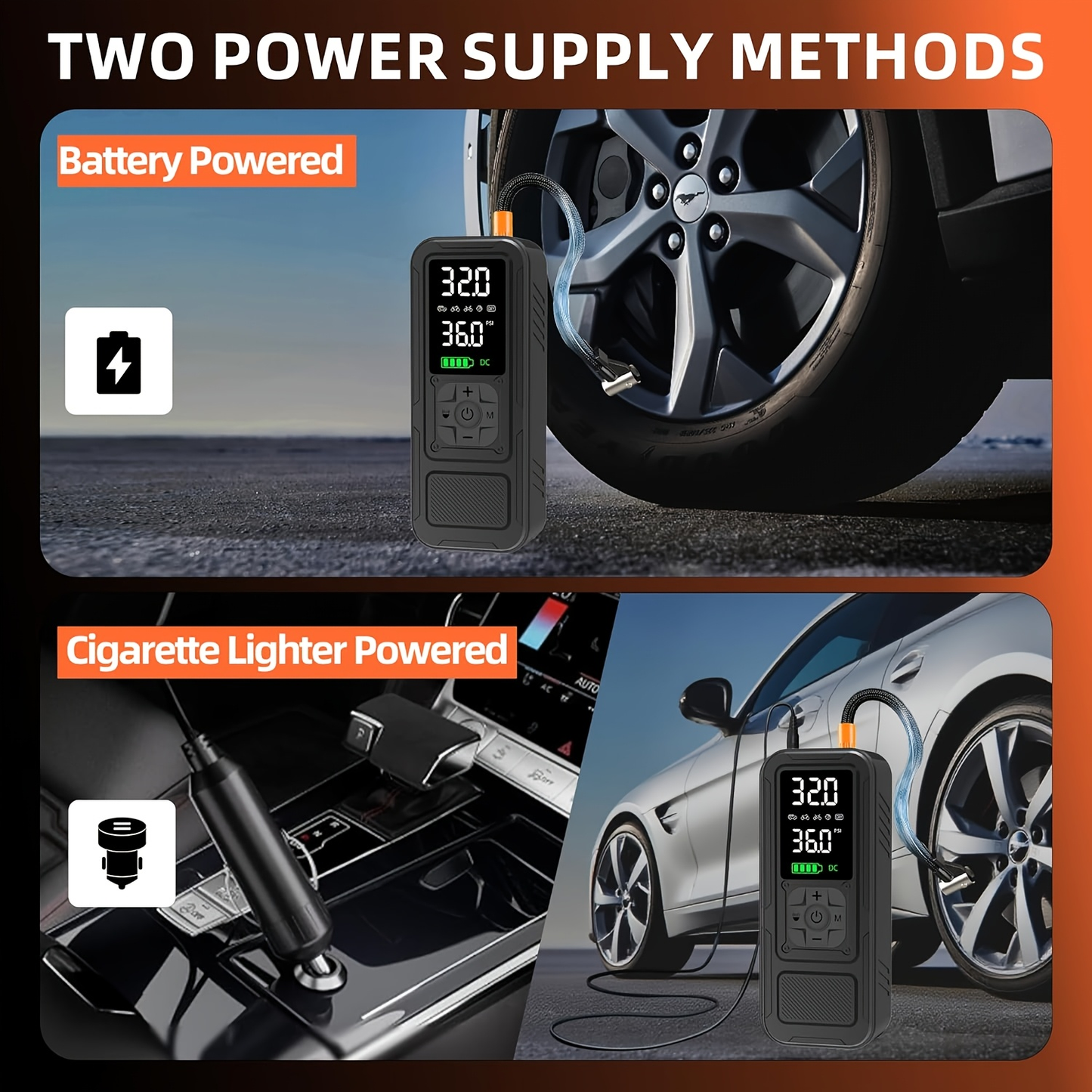 Cordless Tire Inflator Portable Air Compressor – 160PSI 5X Faster Inflation, Digital Pressure Gauge & LED Light, Wireless Air Pump for Car, Motorcycle, Bike & Ball, Compact Auto Tire Pump