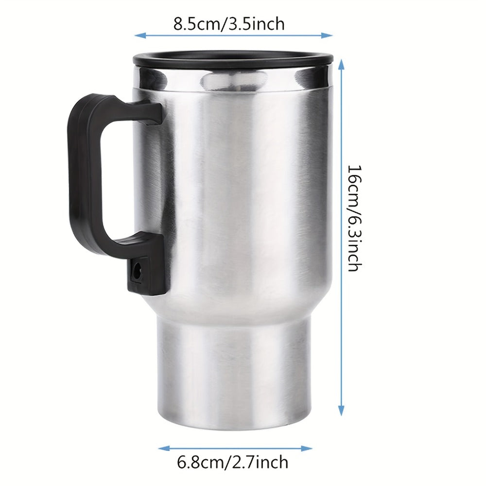 12V Car Electric Heating Travel Mug 450ml, Stainless Steel Car Electric Kettle with Cigarette Lighter Plug, 65°C Keep Warm Coffee Mug Heater for Road Trip Camping