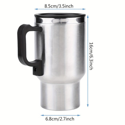 12V Car Electric Heating Travel Mug 450ml, Stainless Steel Car Electric Kettle with Cigarette Lighter Plug, 65°C Keep Warm Coffee Mug Heater for Road Trip Camping