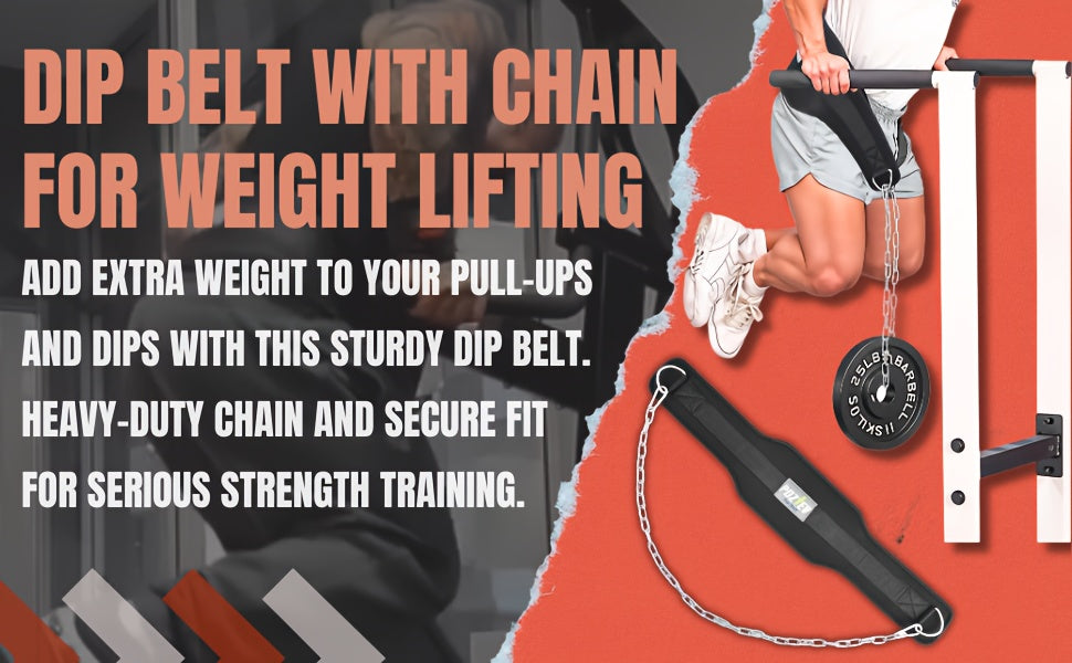 Dip Belt with Chain for Pull Ups & Weighted Dips – Heavy Duty Weightlifting Belt for Squats, CrossFit & Strength Training, Unisex Gym Equipment