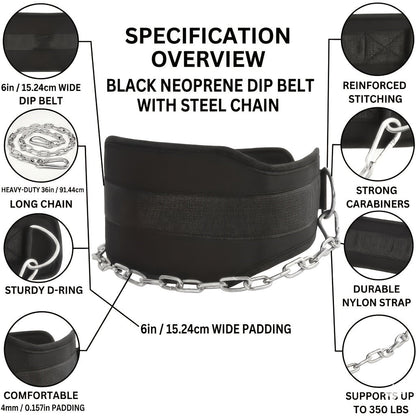 Dip Belt with Chain for Pull Ups & Weighted Dips – Heavy Duty Weightlifting Belt for Squats, CrossFit & Strength Training, Unisex Gym Equipment