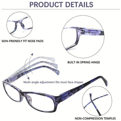 Reading Glasses 5 Pack for Women and Men Blue Light Blocking Readers Rectangular Spring Hinge Frame Anti Eyestrain Computer Reading Glasses Lightweight Fashionable Multi-Color Set Magnification 1.0 to 4.0