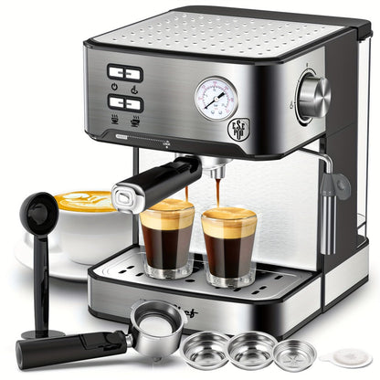 20 Bar Espresso Machine 950W – Stainless Steel Espresso & Cappuccino Latte Maker with Steam Wand Milk Frother, 49.03oz Water Tank, ESE Pod Filter, Home Barista Coffee Machine – Black, Pressure Gauge