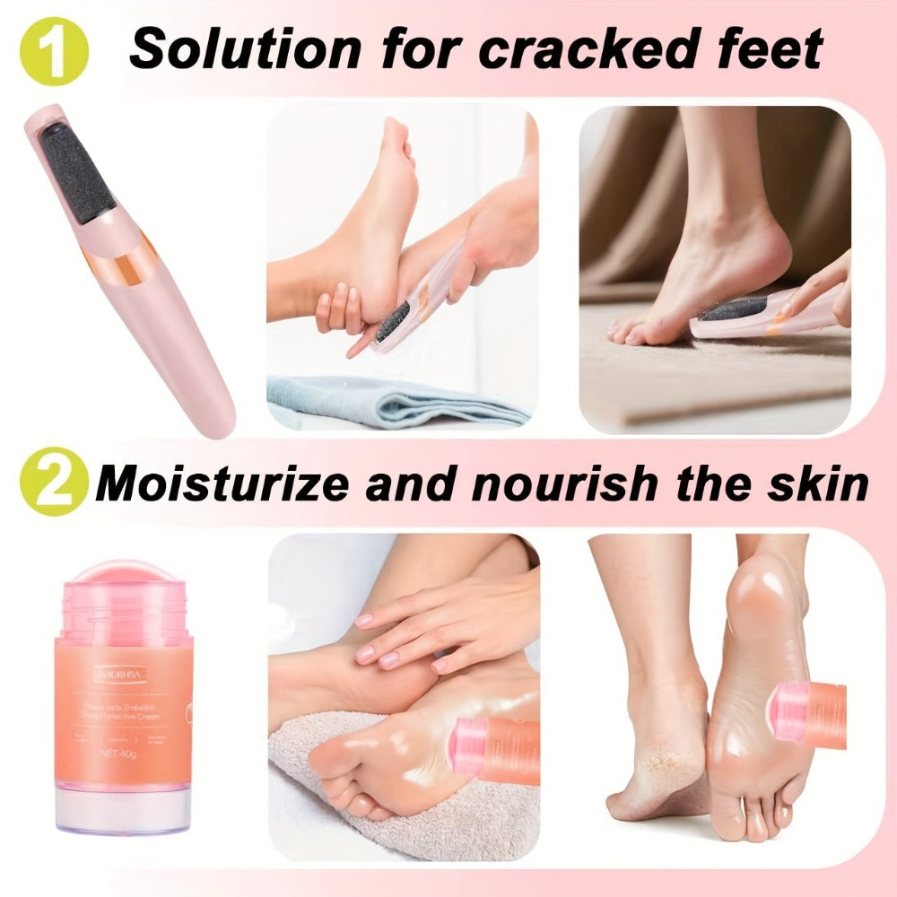 Electric Callus Remover for Feet with Foot Cream Stick Rechargeable Pedicure Tool 2 Speeds 2000 5000 RPM 2 Roller Heads – Dead Skin Dry Callus Cracked Heel Remover 60-Min Battery Gift for Women Pink