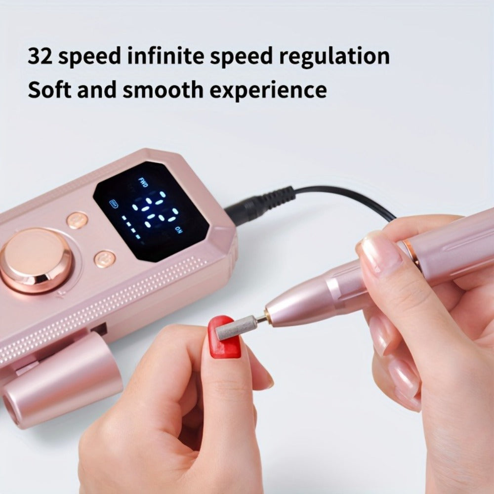 Electric Nail Drill Rechargeable 11 Grinding Heads & 20 Sanding Rings High-Speed Nail Grinder Machine for Acrylic Gel Natural Nails - Home Salon Manicure Pedicure Tool, Grey Rose Gold White