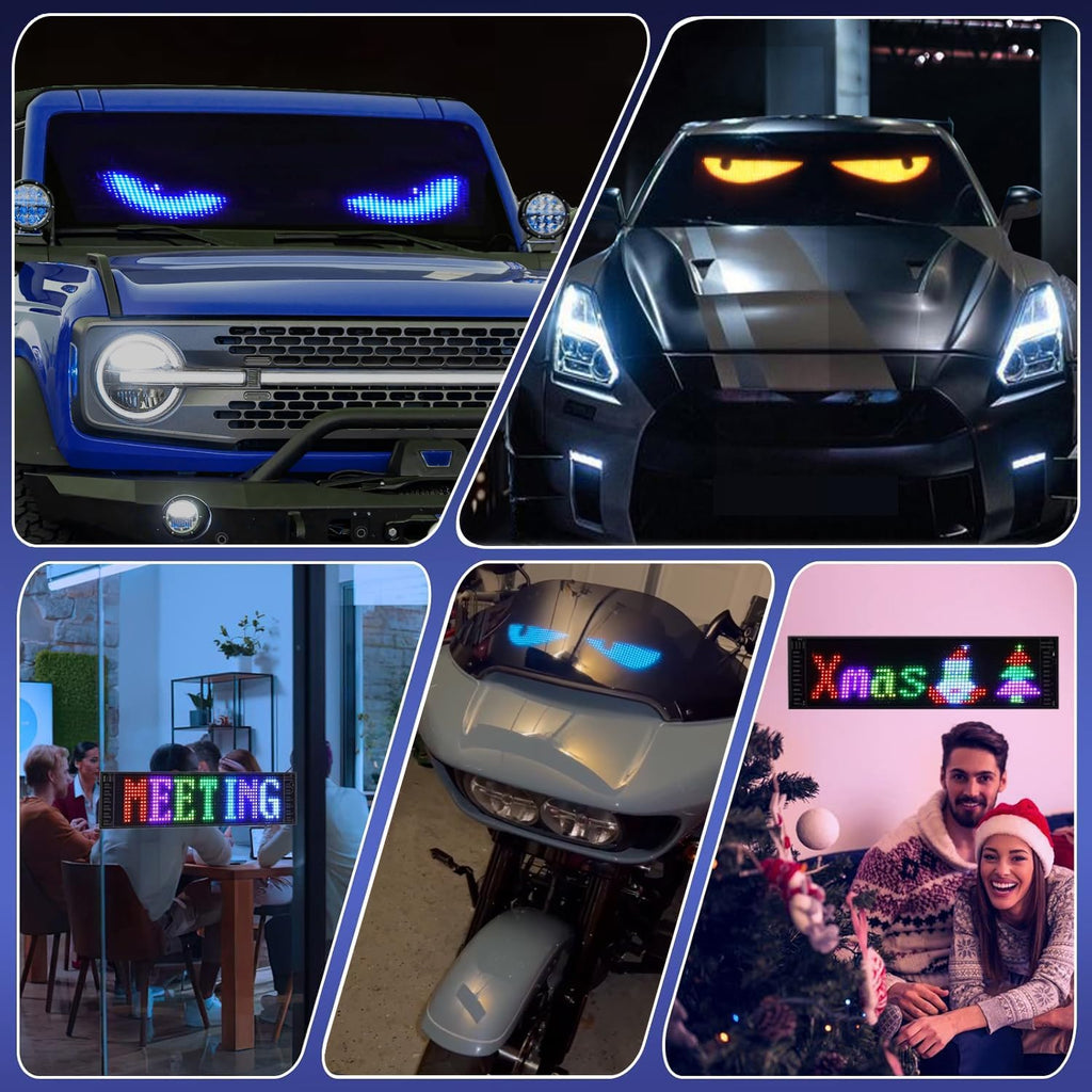 LED Scrolling Party Sign With Car Charger, APP Programmable Animated Text Light Panel, USB Powered Smart LED Display Board With USB Adapter For Christmas, New Year, Birthday, Bar & Car Decorations