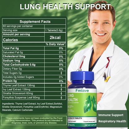 Herbal Lung Cleanse Supplement 60 Tablets — Respiratory Health Support, Breathing Comfort, Mucus Clearance & Immune Boost | Natural Lung Detox for Women & Men | 36g Herbal Extract Blend