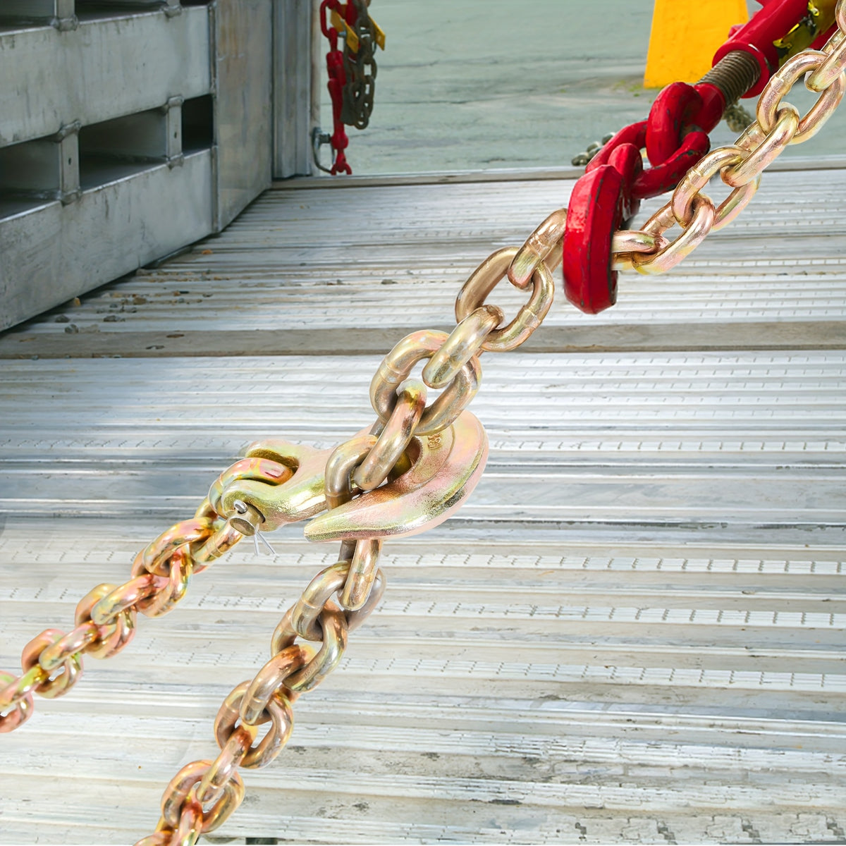 Happybuy Transport Binder Chain, 7100 Lbs Working Load Limit, 3/8'' X 20' G80 Tow Chain Tie Down With Grab Hooks, DOT, Galvanized Manganese Steel For Dock, Factory, And Construction Sites