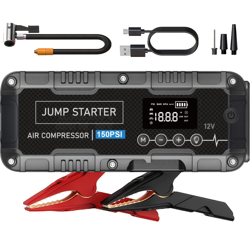 8000mAh Multifunctional Emergency Start Power with Air Pump, 150PSL Portable Car Battery Starter, Digital Tire Inflator, Portable Vehicle Battery Charger, Suitable for 2.64 Gallon Gas Or 2.38 Gallon Diesel Batteries Car Jumper Starter Portab