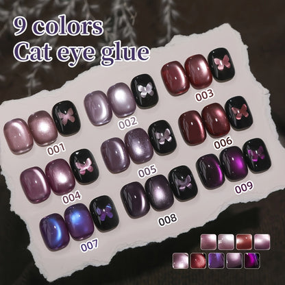 Purple Cat Eye Magnetic Gel Polish Set 9 Colors UV LED Soak Off | 3D Light-Shifting Effect 0.51oz Each Long Lasting Chip-Free | Salon & Home DIY Nail Art Manicure Kit for Women Beginners