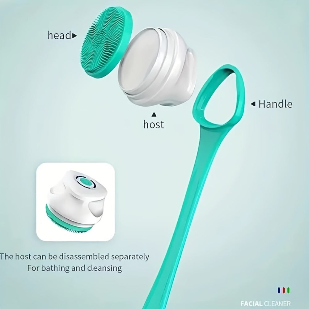 Electric Body Scrubber Brush 5-in-1 Rotating Shower Exfoliator with Long Handle - Soft Bristle Waterproof Bath Brush for Back Face & Full Body, Home Spa Skin Care Tool for Women & Men