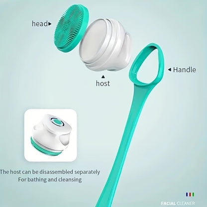 Electric Body Scrubber Brush 5-in-1 Rotating Shower Exfoliator with Long Handle - Soft Bristle Waterproof Bath Brush for Back Face & Full Body, Home Spa Skin Care Tool for Women & Men