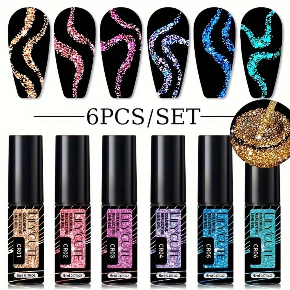 Glitter Liner Nail Art Gel 5ml Super Reflective – Ultra Fine Brush Tip Nail Art Drawing Gel for Stripe Line & Detail Designs, Long Lasting UV LED Nail Art Liner Gel for Salon & DIY Home Women