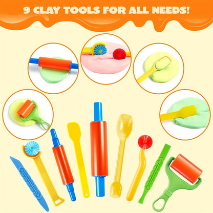 44-Piece Kids Clay Tools Set with Molds, Rolling Pins & Cutters – Non-Toxic Dough Accessories for Toddlers & Preschoolers, Easy-Grip Handles, Party Favor, Birthday Christmas Gift