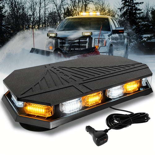 126 LED Roof Top Strobe Beacon Light Bar, IP67 Waterproof, Hazard Emergency Flashing Plow Lights for Construction Vehicles Tow Trucks Postal Cars Snowplow, Without Battery