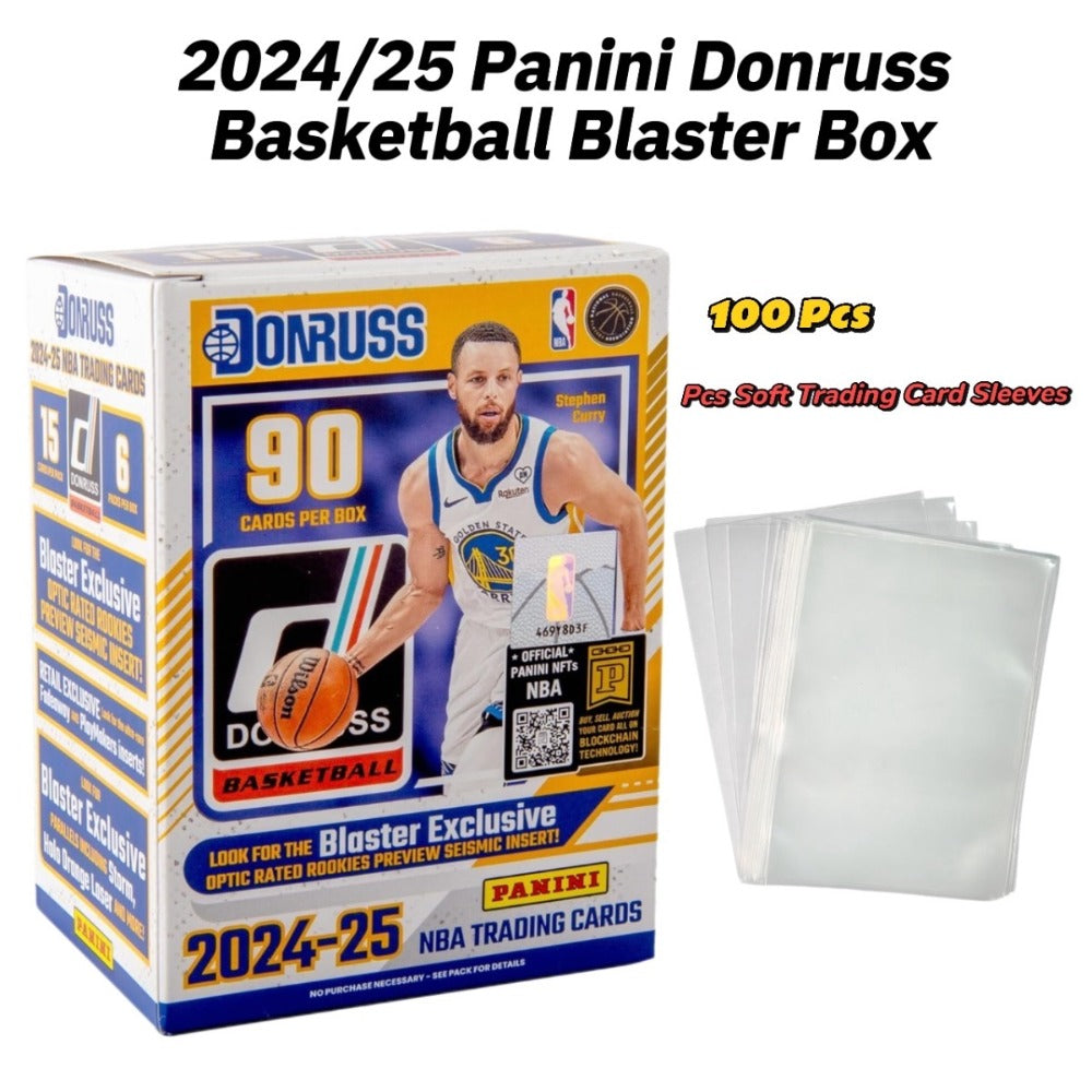 NBA Blaster Box 2024-25 Panini Donruss Basketball – Factory Sealed 6 Packs 90 Cards, Holo Laser Rookies & Inserts, Collector Gift for NBA Fans + 25ct Toploaders