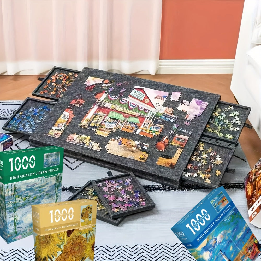 Portable Puzzle Board with Anti-Slip Surface – Fits 1000 & 1500 Piece Puzzles, Lightweight Jigsaw Puzzle Table for Storage & Family Game Night, Dark Gray / Light Gray, 30x21" or 35x24"