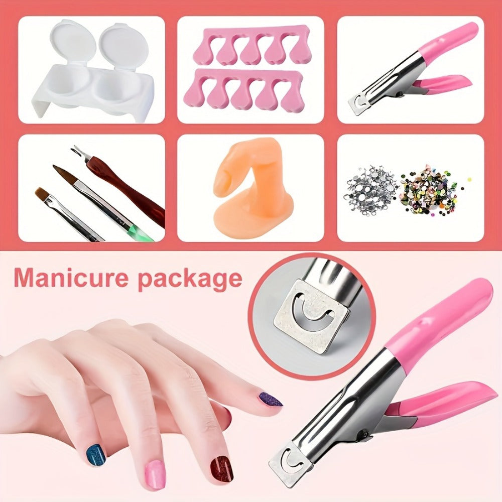 Acrylic Nail Kit for Beginners 12 Color Glitter Acrylic Powder Set with White Clear Pink Nail Extensions Complete Professional Manicure Tools & Acrylic Supplies - Starter Kit Gift for Women