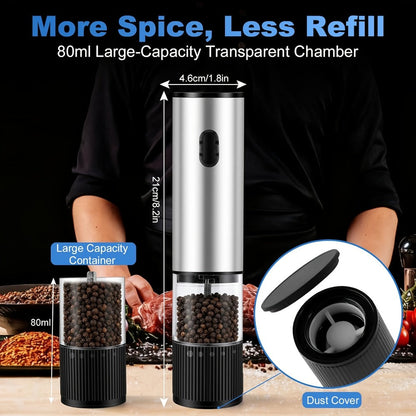 Electric Pepper Grinder USB-C Rechargeable – 5-Level Adjustable Coarseness, One-Hand Operation, Stainless Steel Pepper Mill with Ceramic Core for Kitchen Cooking, Outdoor BBQ & Grilling