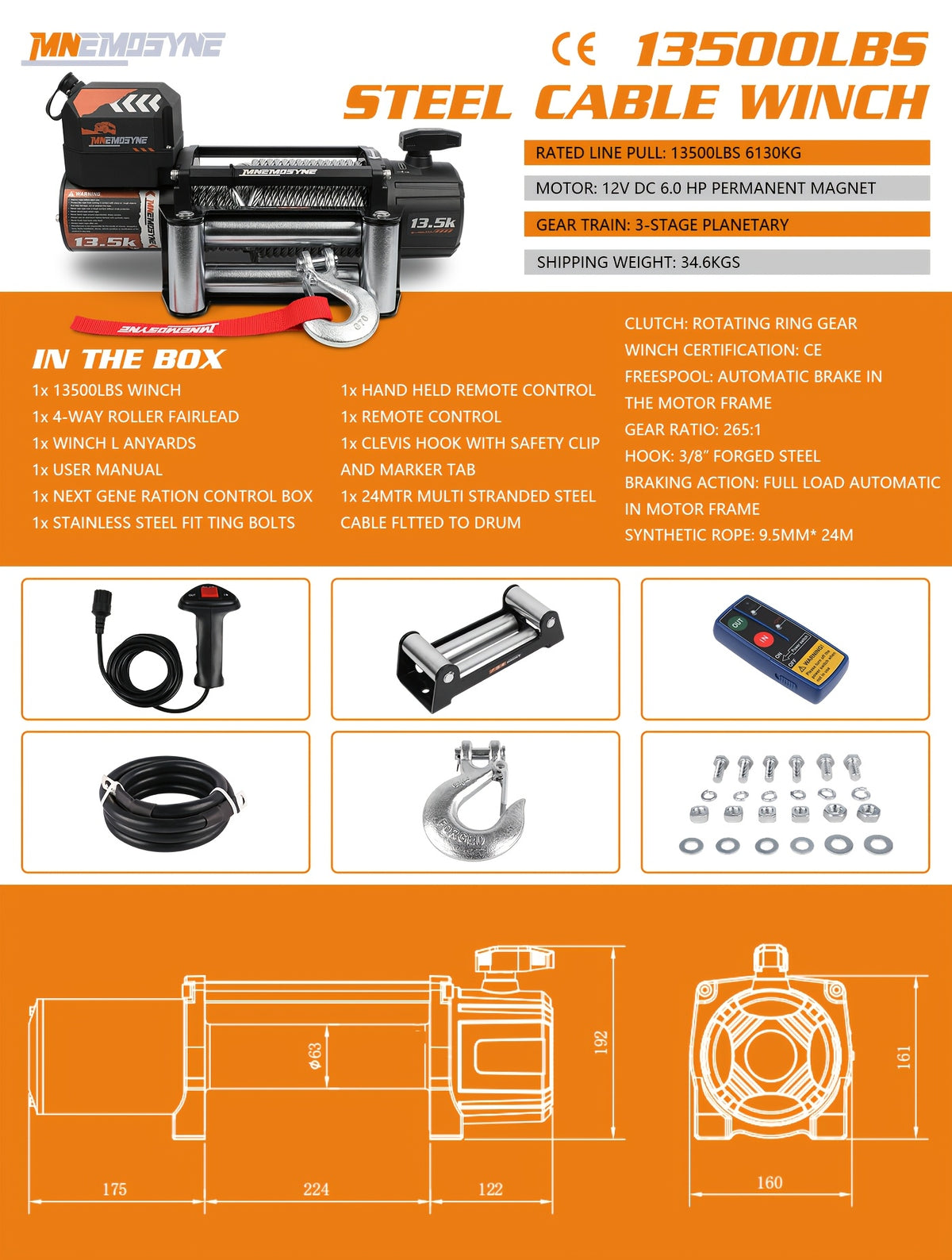 14500lb/13000lb/4500lb/3000lb Electric Winch 12V Winch Steel Cable Synthetic Rope 4WD/4X4 Offroad Towing Trucks Trailers SUVs Offroad Recovery Robust Construction For SUV Trailer Boat Winch ATV UTV ATV Winch Kit