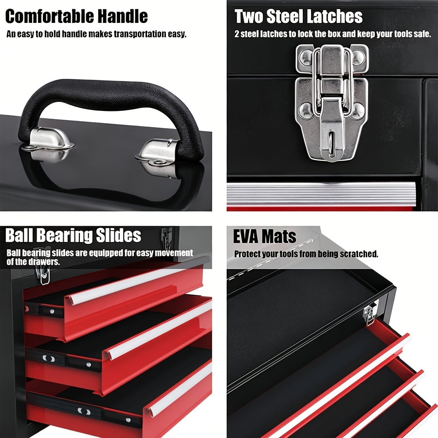 BOURVILL 52+1/108/321pcs Three-Drawer Hardware Tool Storage Box | Portable Self-Locking Toolbox | Automotive Repair Tool Set | Ideal for Organizing And Storing Hardware | Suitable for Automotive, Motorcycle, And Home Repair Work