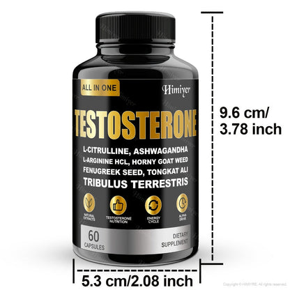 Tongkat Ali Testosterone Booster for Men with Tribulus, Fenugreek & L-Arginine - Plant-Based Natural Supplement for Strength, Libido, Nitric Oxide & Male Vitality - 60 Capsules 30-Day Supply
