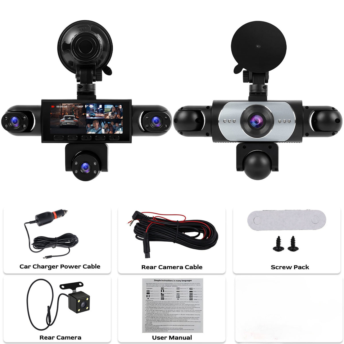 NAVITROEY 4/5Lens 1080P 360° Panoramic Dash Cam Set, 1080P Front+720P Full Coverage Rear/Left/Right/Inside, FIVE-Screen Split Display, Super Night Vision, WDR, G-Sensor, Loop Recording-Car Accessories/Car Dashcam, 64GB Memory Card.