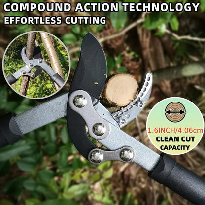Garden Pruning Shears Set Loppers Hedge Shears & Hand Pruner Combo – Heavy Duty Alloy Steel Branch Cutter Kit with Compound Action, Ergonomic Grip for Yard Lawn Tree Shrub Trimming Indoor Outdoor