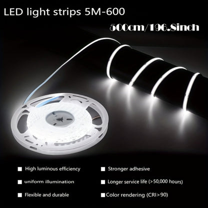 LED Strip Light 600 LEDs 2835 SMD Ultra Bright 5M 16.4ft, IP65 Waterproof Dimmable 12V Flexible Rope Light, Cuttable, for Under Cabinet, Bedroom, Kitchen, TV Backlight, Mirror, Bathroom, Stairway Lighting