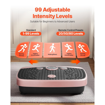 Vibration Plate Exercise Machine 3D – 99 Intensity Levels, 22 Magnetic Acupoints, Foot Massage Mat, 265 lbs Capacity, Remote Control & 2 Resistance Bands for Full Body Fitness