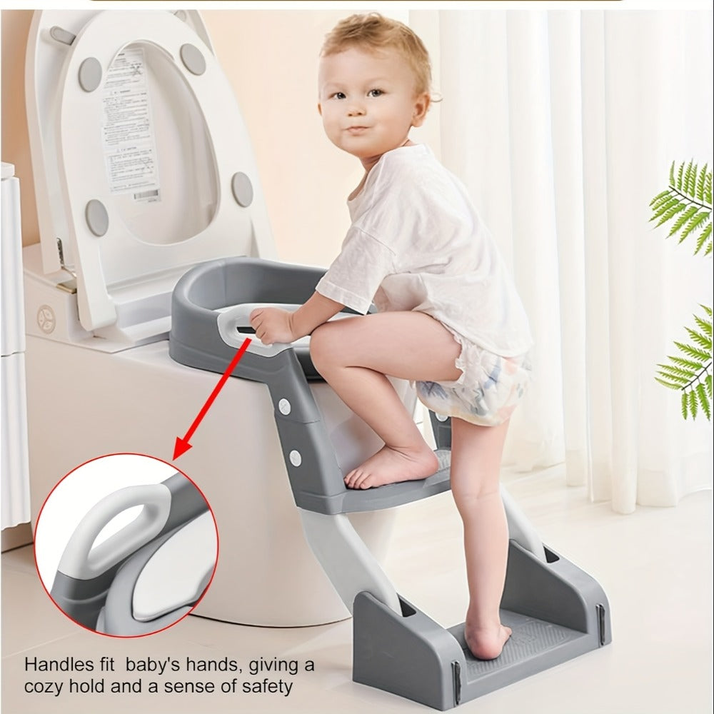 Potty Training Toilet Seat with Ladder – 2-in-1 Toddler Toilet Seat & Step Stool, Foldable Kids Potty Chair with Anti-Slip Pad, Splash Guard & Wide Double Pedal, for Boys & Girls