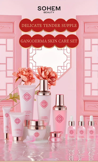 Reishi Mushroom Skincare Set 10pcs Luxury Gift Box for Women - Ganoderma Lucidum Extract Firming Anti-Aging Moisturizing Skin Care Kit All Skin Types, Thanksgiving Christmas Birthday Gift