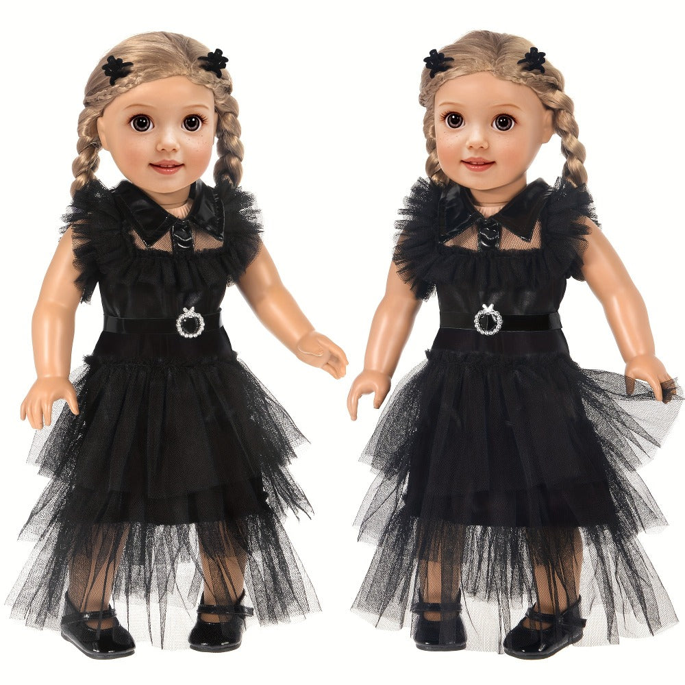 18 Inch Doll Halloween Costume Black Tulle Cake Dress with Black Bow Hair Clip – Movie Inspired Spooky Party Outfit for 16-18 Inch Dolls No Doll Included Creative Gift for Kids Ages 3+ Birthday Halloween