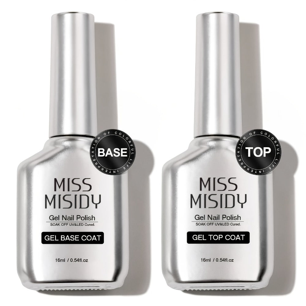 Soak-Off Gel Top Coat and Base Coat Set 2Pcs Super Shine Mirror Finish Long Lasting LED UV Lamp Gel Polish Foundation Seal Manicure Kit Nail Art Essentials Gift for Women