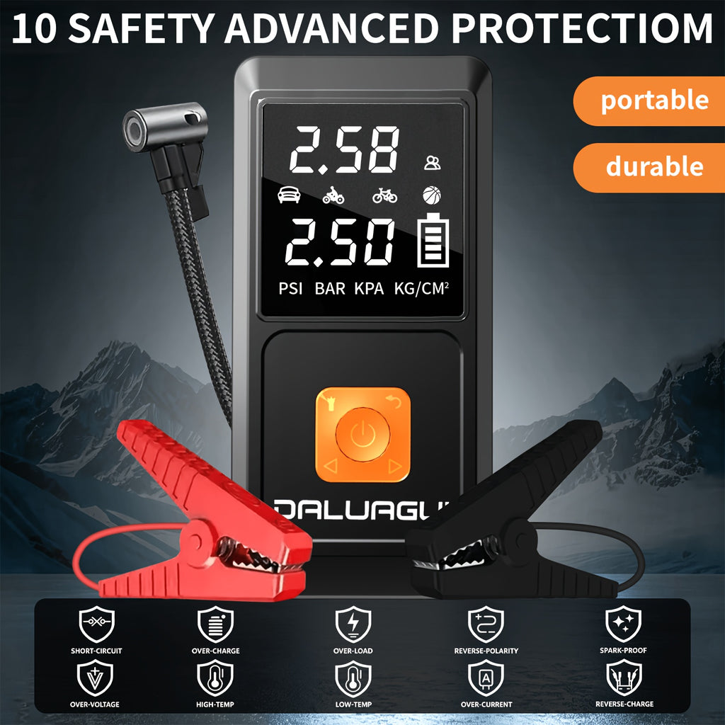 12000A 9-in-1 Multi-Functional Emergency Jump Starter with Air Pump, 180PSl Portable Car Battery Jumper, Digital Tire, LED Emergency Light, Car Accessories, High-Performance Pump, Portable Emergency Jump Starter, Emergency Kit, Outdoor Adventurer