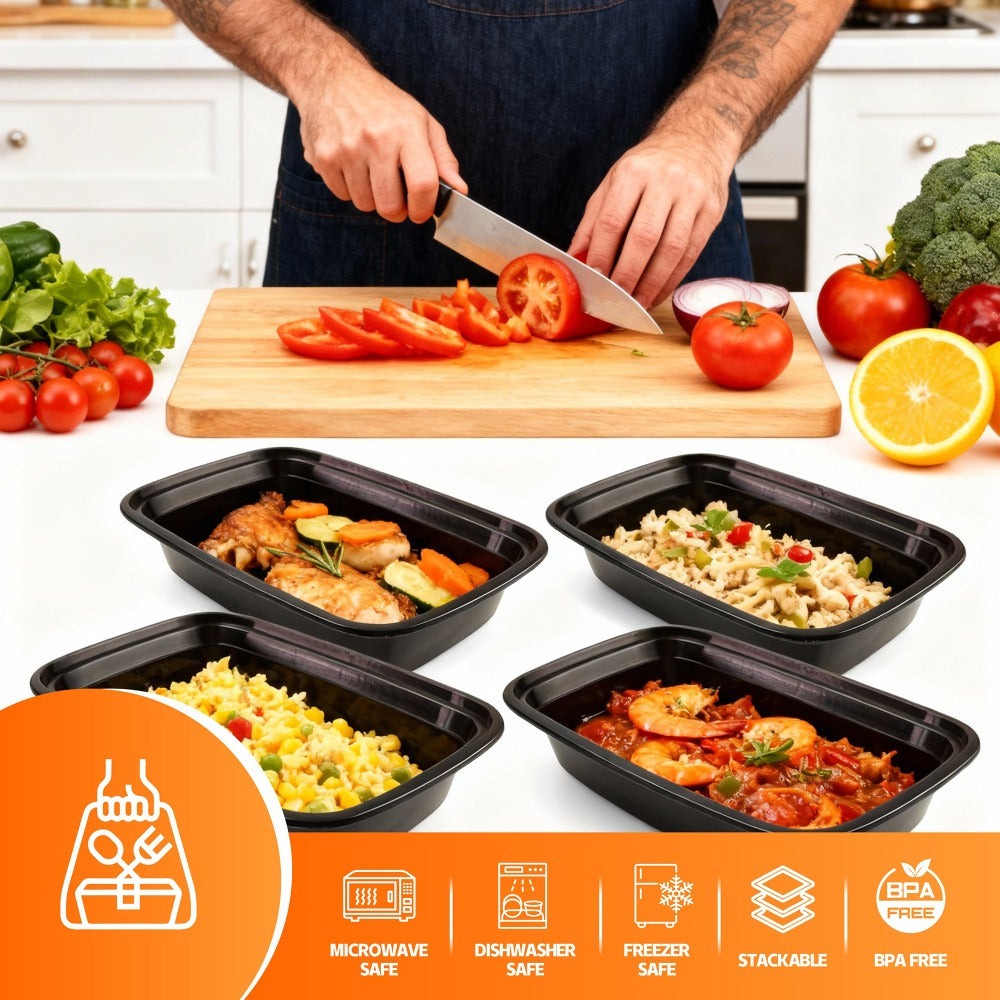 Meal Prep Containers with Lids 50 Pack BPA Free – 32oz & 38oz Stackable Disposable Plastic Food Storage Containers, Microwave Dishwasher Freezer Safe | Restaurant, Catering, Home Kitchen & Lunch Boxes