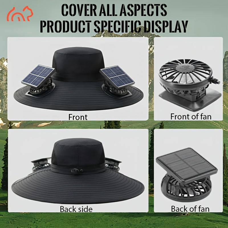 Solar Powered Dual Fan Sun Hat with USB Charging – Adjustable Strap, Breathable Mesh Design, High Airflow, Long Battery Life, Ideal for Fishing Hiking Camping Gardening Outdoor Work