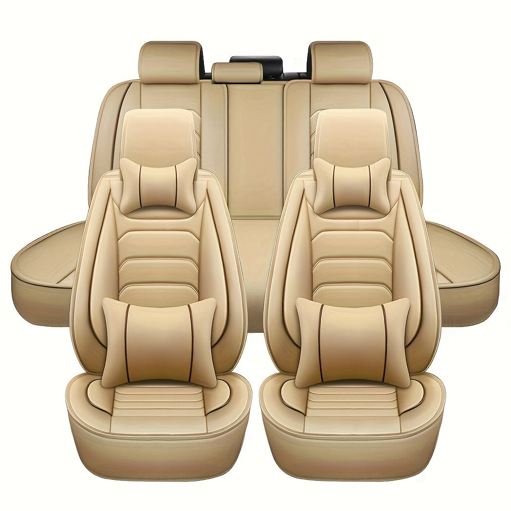 5-Seat Full Set Faux Leather Car Seat Covers - Waterproof All-Weather Protection, Full Surrounded Cushion Protector with Soft Foam Padding, Precise Fit for Cars, Trucks, Sedans & SUVs - Easy Installation, Durable Automotive Interior Accessories (Ideal Chr