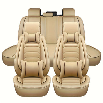 5-Seat Full Set Faux Leather Car Seat Covers - Waterproof All-Weather Protection, Full Surrounded Cushion Protector with Soft Foam Padding, Precise Fit for Cars, Trucks, Sedans & SUVs - Easy Installation, Durable Automotive Interior Accessories (Ideal Chr