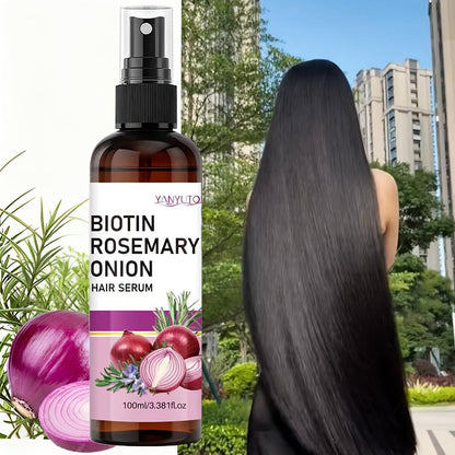 Biotin Rosemary Hair Growth Spray with Onion Extract — Leave-In Strengthening Essence Reduces Breakage Frizz Enhances Shine Scalp Health All Hair Types 100ml